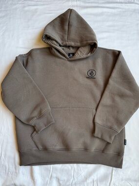 Volcom Mushroom Brown Tan Girls Pullover Hoodie Kangaroo Pocket size Large 14